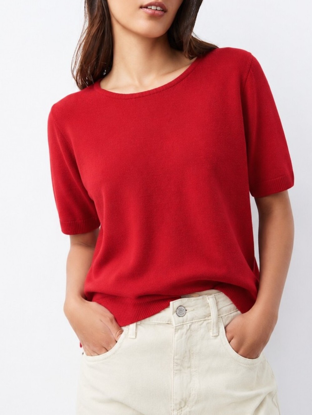Fashion Classics Red Short Sleeve Knit Sweater Top XL